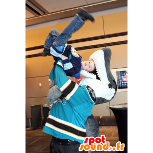 Mascot grijze en witte haai in sportkleding - MASFR21066 - mascottes Shark