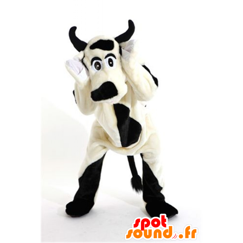 Mascot van zwarte en witte koe, hond - MASFR21073 - koe Mascottes