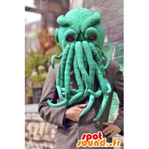 Grön bläckfiskhuvudmaskot, mycket realistisk - Spotsound maskot