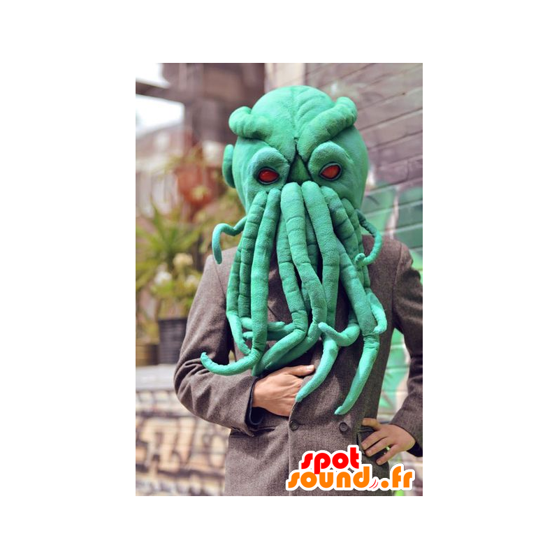 Grön bläckfiskhuvudmaskot, mycket realistisk - Spotsound maskot