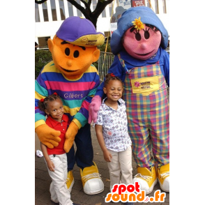 2 mascottes : une fille rose et un garçon orange - MASFR21086 - Mascottes Enfant