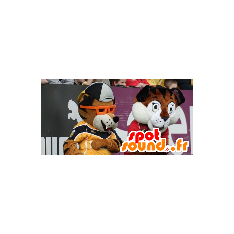 2 tiikeri mascots, ruskea ja valkoinen - MASFR21101 - Tiger Maskotteja 2 tiikeri mascots, ruskea ja valkoinen - MASFR21101 - Tiger Maskotteja