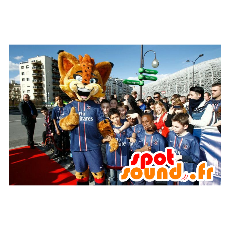 Orange lynx mascot, with blue eyes - MASFR21113 - Mascots Fox