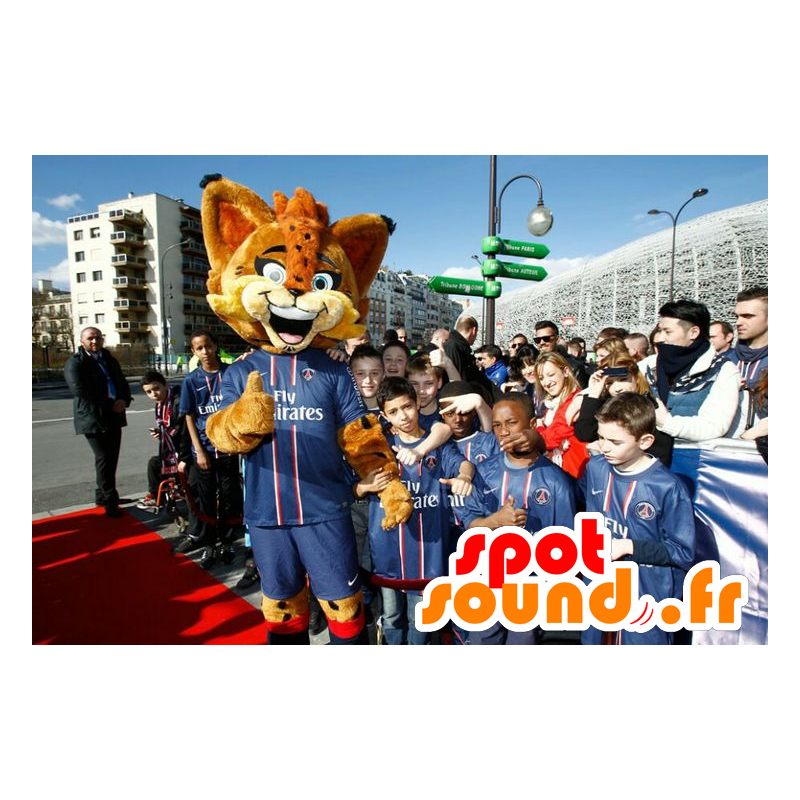 オレンジ色のオオヤマネコのマスコット、青い目-MASFR21113-キツネのマスコット