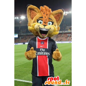 Orange lynx mascot, with blue eyes - MASFR21113 - Mascots Fox