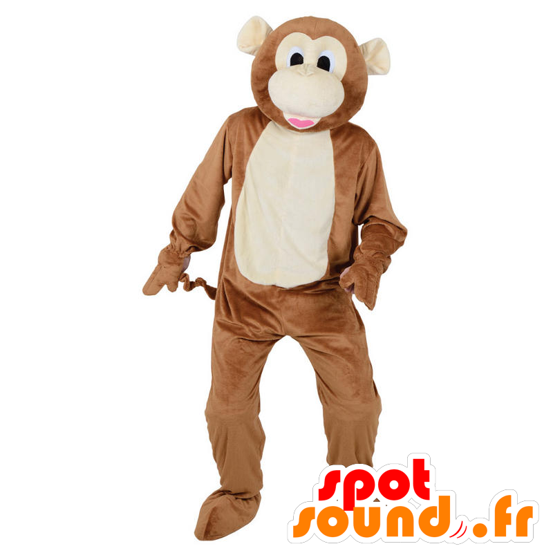 καφέ και λευκό μασκότ πίθηκος - MASFR21115 - Πίθηκος Μασκότ