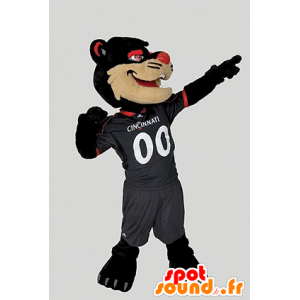 Black Cat Mascot, beige og rødt - MASFR21116 - Cat Maskoter