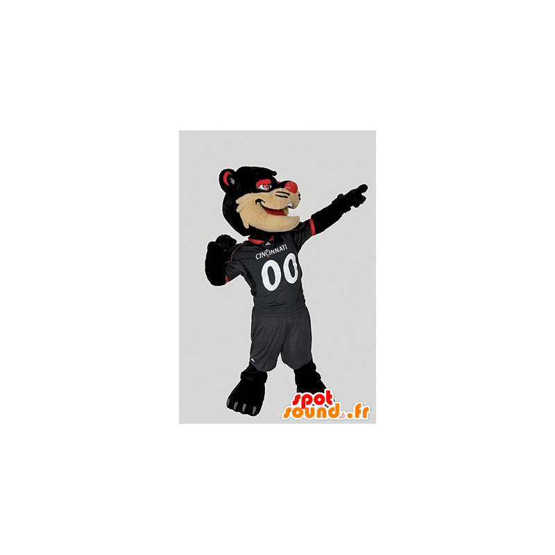 Black Cat Mascot, beige og rødt - MASFR21116 - Cat Maskoter