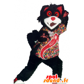 Svart, vit och röd kattmaskot - Spotsound maskot