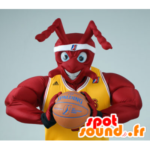 Mascotte de fourmi rouge musclée, en tenue de Basket - MASFR21119 - Mascottes Fourmi