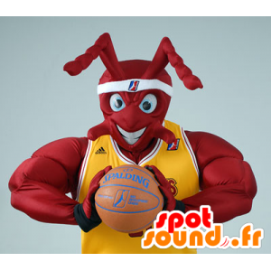 バスケットボールの衣装で筋肉の赤いアリのマスコット-masfr21119-アリのマスコット