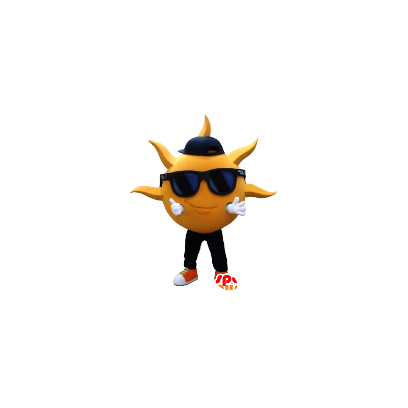 Yellow sun-like mascot, with sunglasses - MASFR21123 - Mascots unclassified