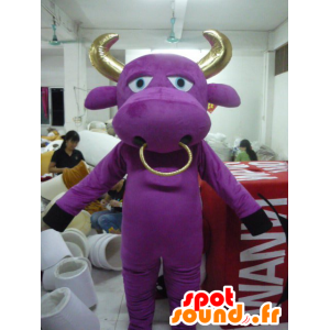 Mascotte viola e mucca dorata, toro - MASFR21126 - Mucca mascotte