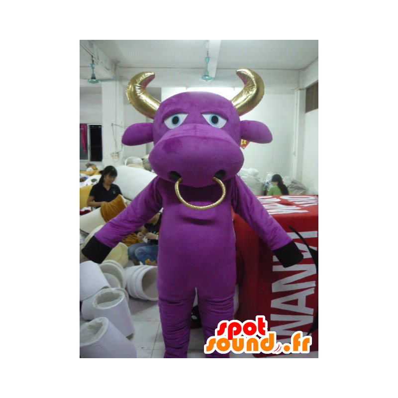 Mascot violet en gouden koe, stier - MASFR21126 - koe Mascottes