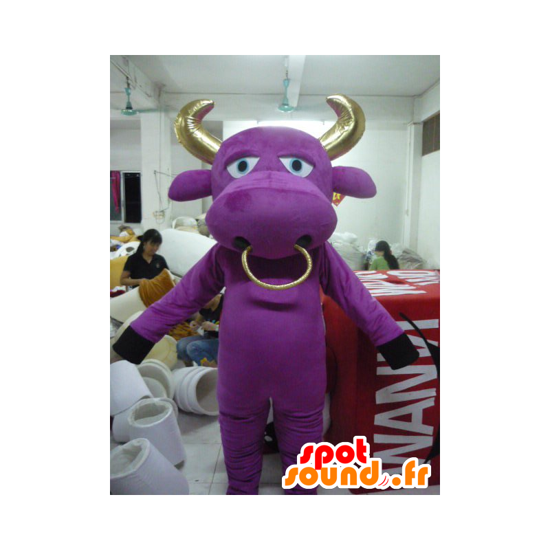 Mascotte de vache violette et dorée, de taureau - MASFR21126 - Mascottes Vache