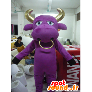Mascot violet en gouden koe, stier - MASFR21126 - koe Mascottes