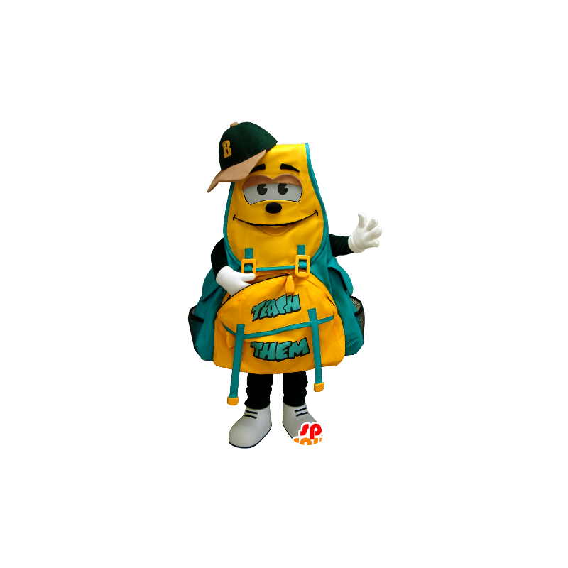 Back yellow and green bag mascot - MASFR21132 - Mascots of objects