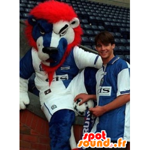 Blue lion mascot, white and red - MASFR21138 - Lion mascots
