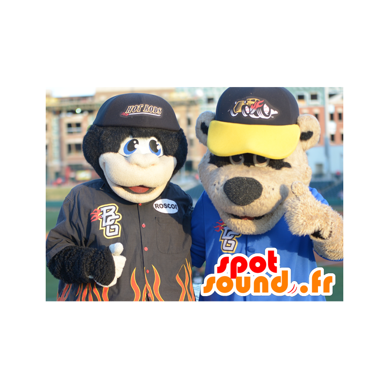 2 mascottes : un singe noir et un ours marron - MASFR21147 - Mascottes Singe