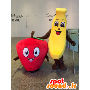 2 pets: a yellow banana and a strawberry red - MASFR21150 - Fruit mascot