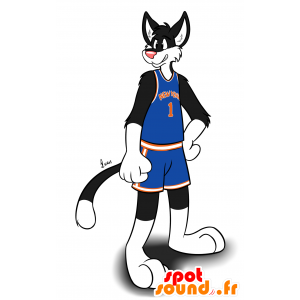 Svartvit kattmaskot i sportkläder - Spotsound maskot