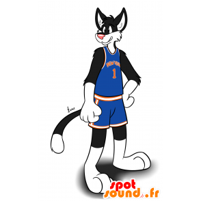 Preto e branco mascote gato no sportswear - MASFR21159 - Mascotes gato