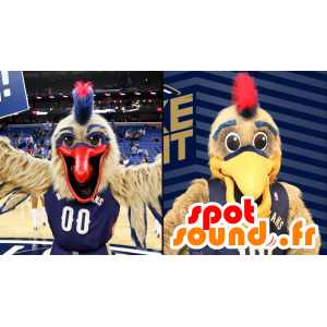 2 mascottes grote bruine vogels en blauw - MASFR21161 - Mascot vogels