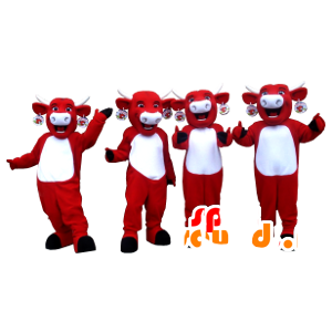 4 vacas mascotes Kiri, vacas vermelhas e brancas - MASFR21162 - Mascotes vaca