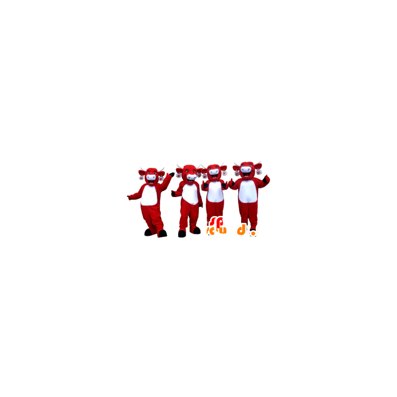 4 Maskottchen Kiri Kühe, rote und weiße Kühe - MASFR21162 - Maskottchen Kuh 4 Maskottchen Kiri Kühe, rote und weiße Kühe - MASFR21162 - Maskottchen Kuh