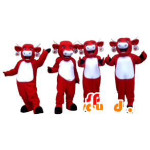 4 Maskottchen Kiri Kühe, rote und weiße Kühe - MASFR21162 - Maskottchen Kuh