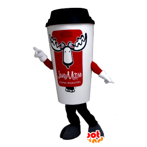 Kopje koffie mascotte, wit en rood - MASFR21166 - mascottes objecten