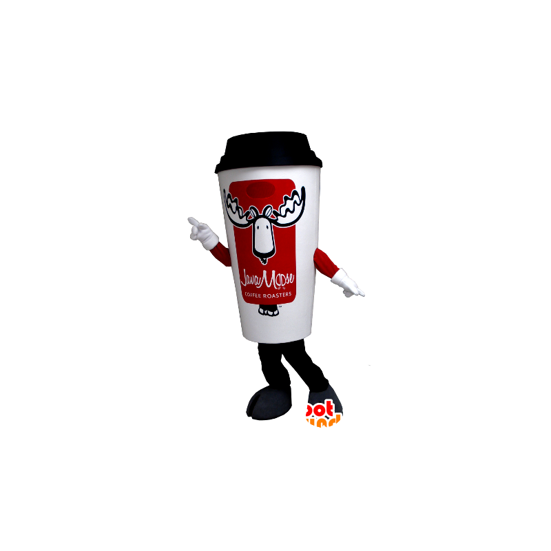 Coffee cup mascot, white and red - MASFR21166 - Mascots of objects