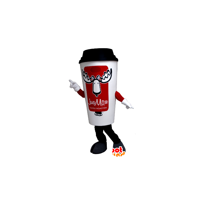 Kopje koffie mascotte, wit en rood - MASFR21166 - mascottes objecten