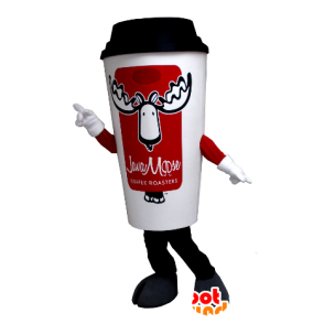 Coffee cup mascot, white and red - MASFR21166 - Mascots of objects