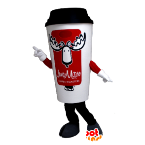 Kopje koffie mascotte, wit en rood - MASFR21166 - mascottes objecten