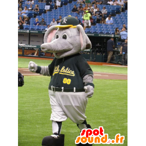 Maskotti harmaa ja vaaleanpunainen norsu, jättiläinen - MASFR21167 - Elephant Mascot