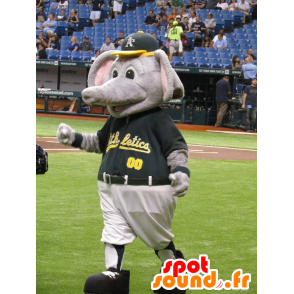 Maskotti harmaa ja vaaleanpunainen norsu, jättiläinen - MASFR21167 - Elephant Mascot