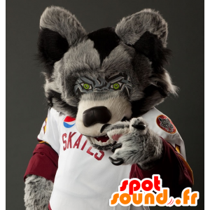 Maskot šedý vlk, černá a bílá - MASFR21169 - vlk Maskoti
