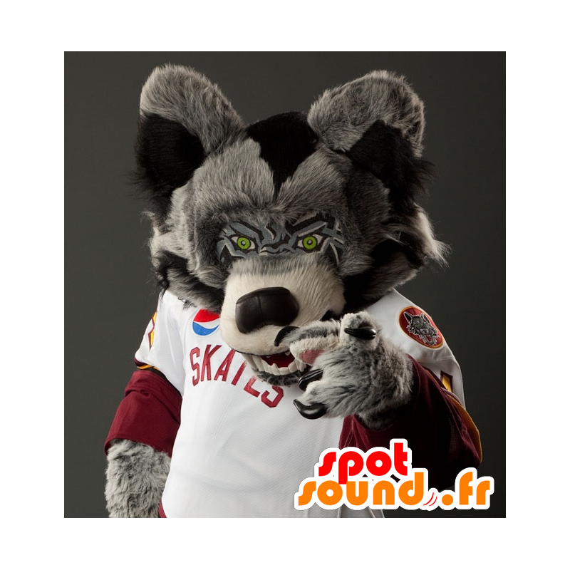 Maskot šedý vlk, černá a bílá - MASFR21169 - vlk Maskoti Maskot šedý vlk, černá a bílá - MASFR21169 - vlk Maskoti