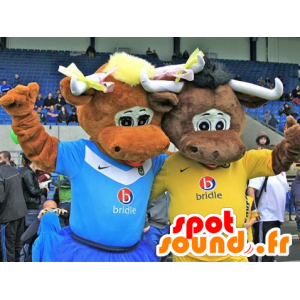 2 maskoti hnědé krávy - točivý moment Mascot - MASFR21171 - kráva Maskoti