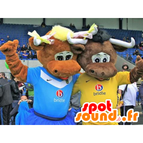 2 μασκότ καφέ αγελάδες - Ροπή Mascot - MASFR21171 - Μασκότ αγελάδα
