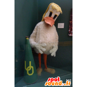 Bílá a oranžová kachna maskot, se žlutými vlasy - MASFR21179 - maskot kachny