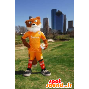 Oranssi ja valkoinen kettu maskotti keltainen urheiluvaatteet - MASFR21183 - Fox Maskotteja