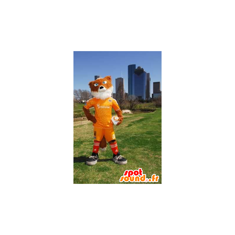 Arancione e bianco volpe mascotte sportivo giallo - MASFR21183 - Mascotte Fox
