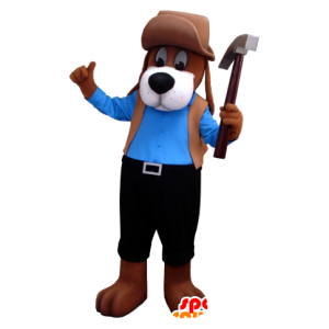 Brown dog mascot, blue and black outfit - MASFR21205 - Dog mascots