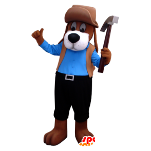 Mascotte de chien marron, en tenue bleue et noire - MASFR21205 - Mascottes de chien