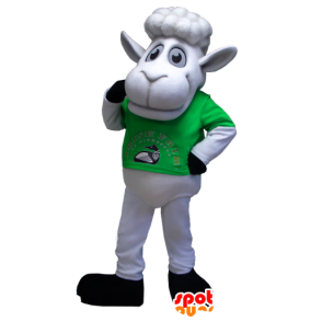 Pecore bianche mascotte con una t-shirt verde - MASFR21207 - Pecore mascotte