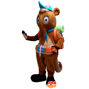 Mascot tamanoir, Crouch castanho com um saco de alpinista - MASFR21209 - Forest Animals