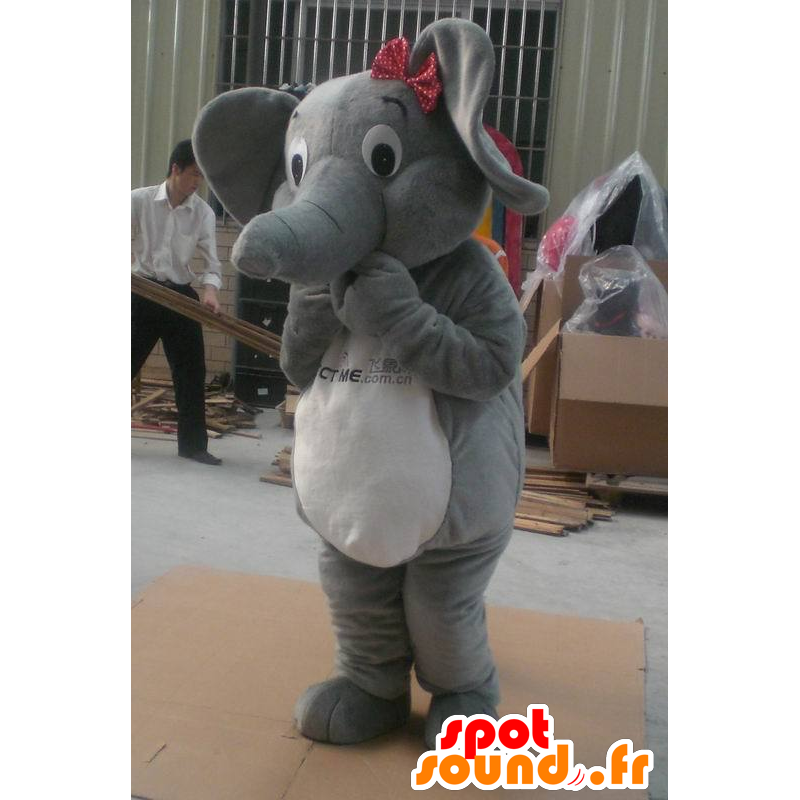 Grå og hvid elefant maskot - Spotsound maskot kostume