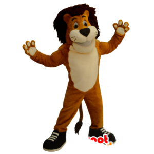 Lion Maskottchen orange, schwarz und weiß - MASFR21211 - Löwen-Maskottchen
